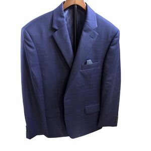 Lauren‎ Ralph Lauren Mens Wool Blend Window Pane Two-Button Blazer Navy 44REG